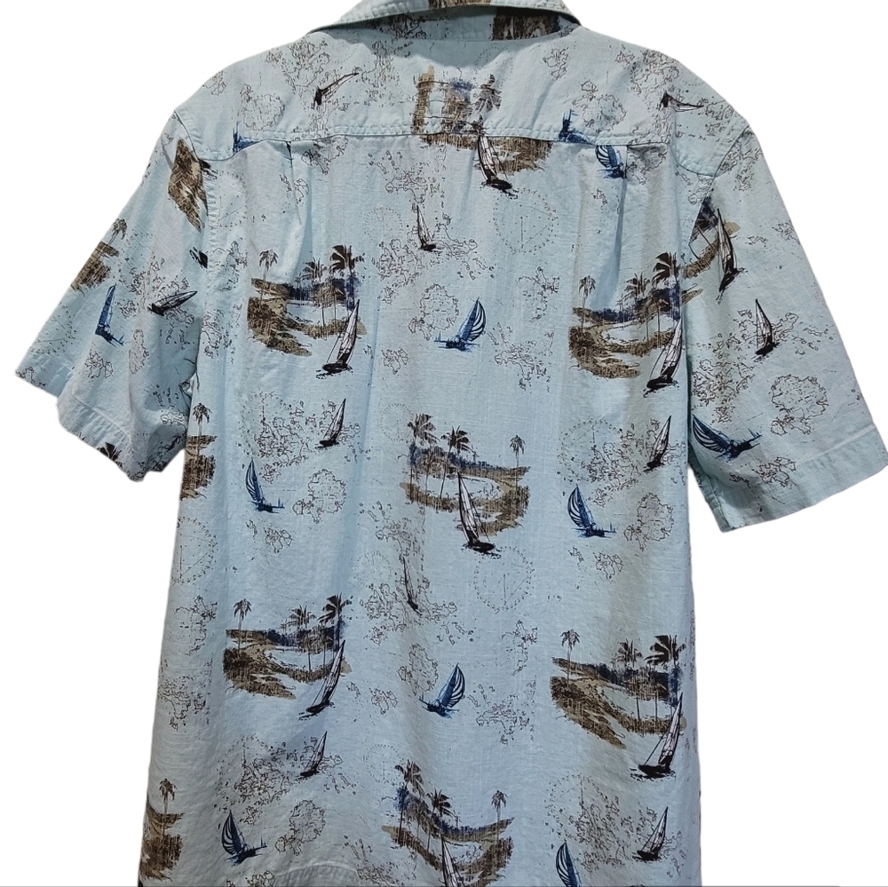 Croft & Barrow Large Men's Baby Blue Brown 100% Cotton Dress Shirt Tropicsl VCAY - Picture 2 of 6